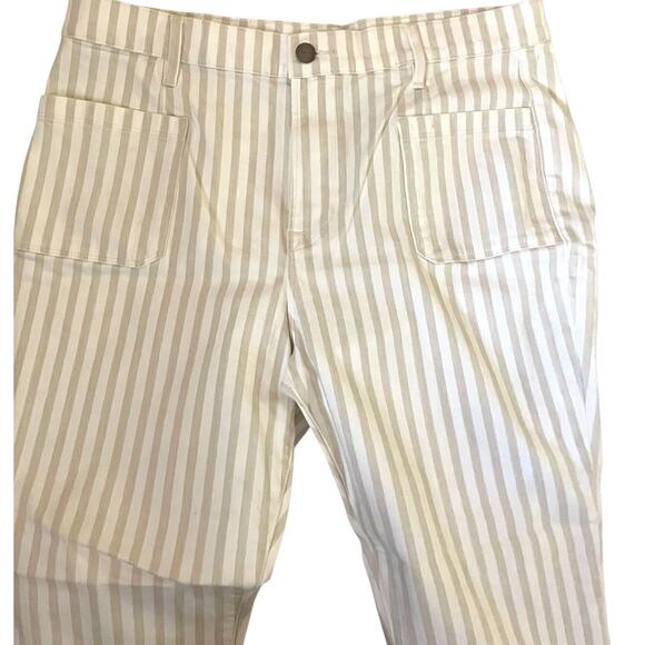 FRAME Women’s Tan+White Striped Le Bardot Crop Flare Raw Edge Denim Pant-size 33 - Picture 9 of 15